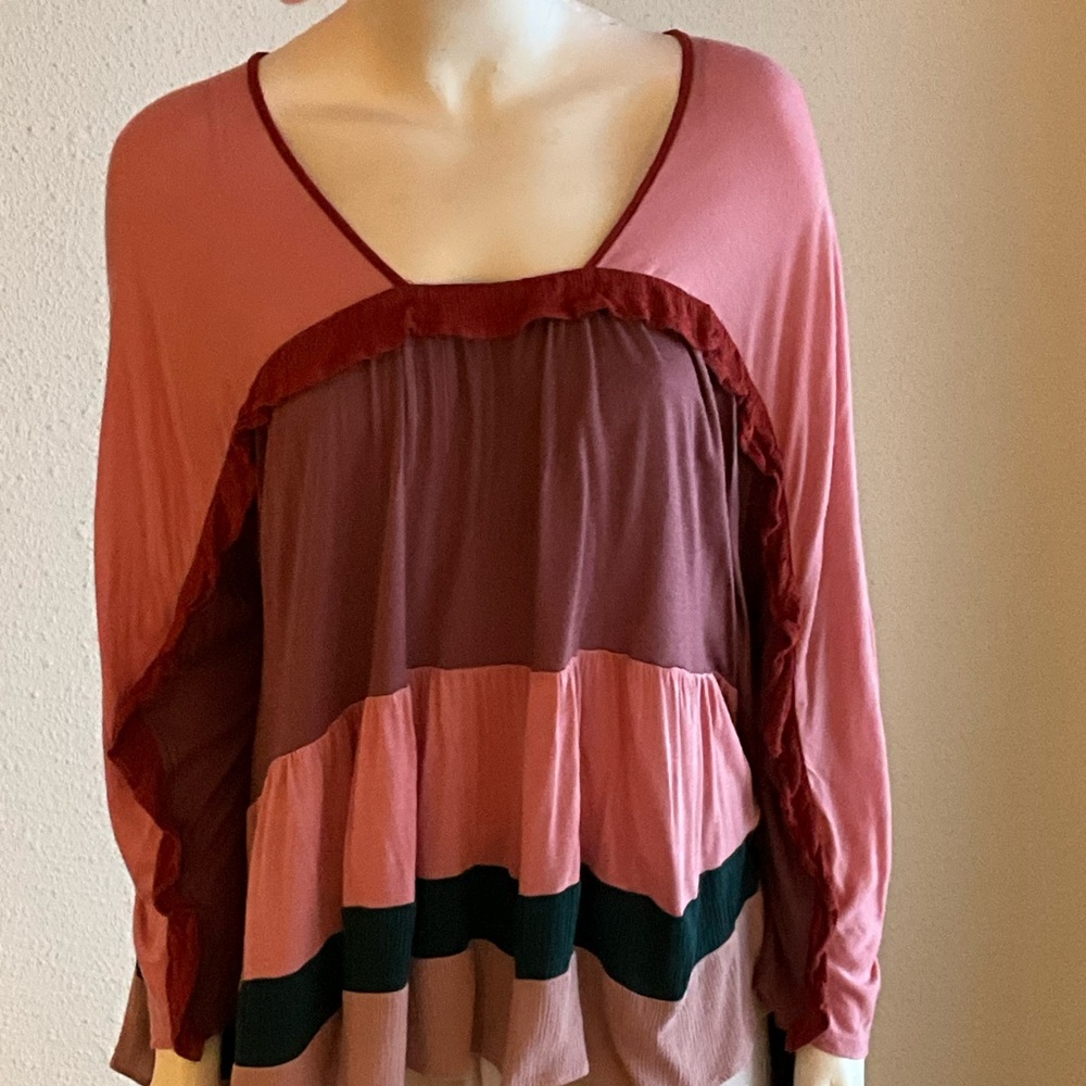Anthro Meadow Rue Boho Ruffle Tiered Swing Top OS